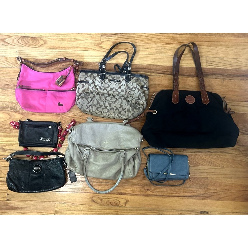 Designer Handbag Lot 7 Coach Kate Spade Dooney Bourke Harley Ampere AS IS READ